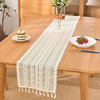 Chemins de table faits à la main en coton au crochet boho avec franges. DIAYTAR COTE D'IVOIRE  - Votre source infaillible pour des achats discount en ligne. Explorez notre catalogue en constante évolution et découvrez des produits variés pour la maison, des appareils électroménagers essentiels, des gadgets sophistiqués et bien plus encore. Profitez de nos offres attractives et renouvelez votre intérieur, votre look et votre vie sans vous ruiner !