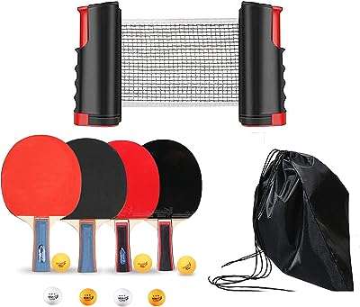 Ensemble de tennis de table portable avec 4 raquettes pagaies et 7 balles. DIAYTAR COTE D'IVOIRE  - la solution pour des achats discount en ligne simples et rapides. Trouvez tout ce dont vous avez besoin sans vous ruiner, de la maison à l'électroménager en passant par l'informatique et la mode. Profitez de nos prix compétitifs et faites des économies dès maintenant.