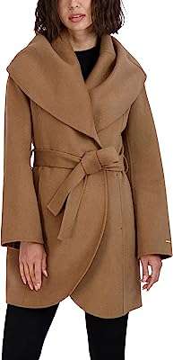 Manteau portefeuille double face en laine mélangée à col montant pour femme