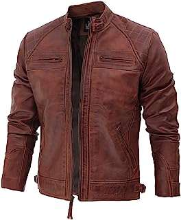 Veste en cuir de motard pour homme d'agneau véritable marron. Découvrez DIAYTAR COTE D'IVOIRE, la boutique en ligne généraliste qui propose une large sélection de produits à prix réduits : de l'électroménager à la mode en passant par l'informatique, trouvez tout ce dont vous avez besoin sans vous ruiner !