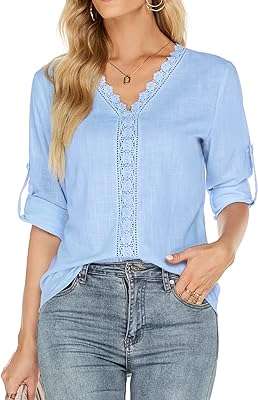Chemise chemisier décontractée à manches 3 4 et col en v en dentelle au crochet pour femme. Parcourez notre magasin en ligne DIAYTAR COTE D'IVOIRE  et profitez de nos offres incroyables sur une large gamme de produits. Trouvez tout ce dont vous avez besoin, de l'électroménager à l'informatique, et restez à la mode sans vous ruiner grâce à nos articles à prix réduits.