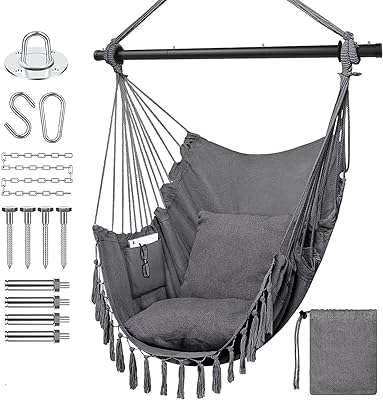 Chaise hamac suspendue avec coussins balançoire d'extérieur en corde pour adultes et enfants. Vous cherchez des produits discount de qualité ? Ne cherchez plus, DIAYTAR COTE D'IVOIRE  est là pour vous. Notre boutique en ligne généraliste propose une large gamme d'articles allant de la maison à l'informatique en passant par l'électroménager et la mode. Faites des économies sans compromettre la qualité grâce à notre sélection minutieusement choisie de produits à prix réduits. Profitez des avantages du shopping en ligne avec DIAYTAR COTE D'IVOIRE .