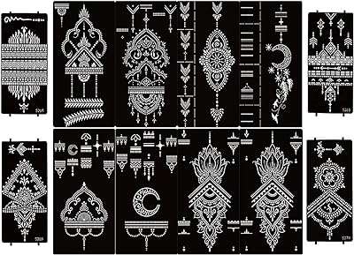 Modèles de tatouage pochoirs de tatouage au henné 12 feuilles d'autocollants temporaire pour les mains. DIAYTAR COTE D'IVOIRE, votre partenaire shopping pour des bonnes affaires au quotidien. Profitez de notre large sélection de produits de qualité à prix réduits, allant des appareils électroménagers indispensables aux dernières tendances de la mode, en passant par les gadgets high-tech et les accessoires informatiques incontournables.