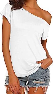 T-shirts d'été amples décontractés à épaules dénudées et manches courtes pour femmes