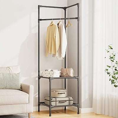 Temei porte manteau d'angle de chambre à coucher étagère de rangement en métal pour vêtements. DIAYTAR COTE D'IVOIRE  - optimisez votre budget sans sacrifier la qualité ! Découvrez notre sélection discount allant des articles de mode aux équipements électroménagers, pour des économies garanties.
