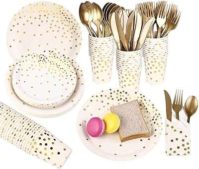 Ensemble d'assiettes et de serviettes blanches et dorées 25 ensembles x 8. Besoin de produits discount ? DIAYTAR COTE D'IVOIRE  est là pour vous ! Parcourez notre large éventail de produits allant des articles de maison aux gadgets dernier cri, et réalisez des économies sur chaque achat. Alors n'attendez plus, faites confiance à notre expertise pour vous offrir le meilleur au prix le plus bas !