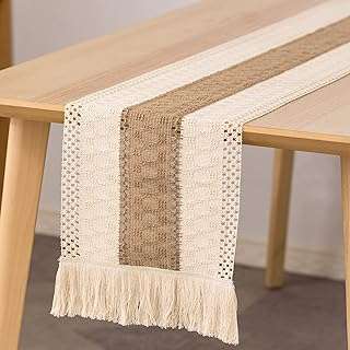Chemin de table bohème en coton et lin avec glands faits à la main. Explorez DIAYTAR COTE D'IVOIRE  et économisez gros sur une variété de produits pour la maison, y compris des appareils électroménagers dernier cri, des gadgets innovants et des articles à la mode, à des tarifs imbattables.