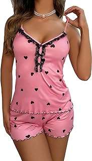 Ensemble pyjama deux pièces en dentelle à col en v et bretelles spaghetti pour femme. DIAYTAR COTE D'IVOIRE  - la référence en matière de shopping en ligne à prix réduit. Trouvez tout ce dont vous avez besoin pour votre maison, de l'électroménager pratique aux articles de mode tendance, en passant par les dernières innovations technologiques. Faites des économies sans compromettre la qualité avec notre selection de produits discount de confiance.