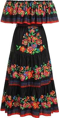 Robe mexicaine d'été pour femmes imprimé floral imitation tenue traditionnelle épaules de ́nudées. DIAYTAR COTE D'IVOIRE  : votre partenaire idéal pour des achats en ligne abordables et variés. Parcourez notre large sélection de produits discount, des appareils électroménagers aux vêtements et accessoires de mode, en passant par les gadgets dernier cri. Faites des économies sans compromettre la qualité grâce à DIAYTAR COTE D'IVOIRE  !