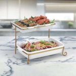 Assiette rectangulaire à 2 niveaux 8" 12" avec support doré plateau de service pour apéritifs. Ne dépensez pas plus que nécessaire - choisissez DIAYTAR COTE D'IVOIRE  pour vos achats en ligne. Parcourez notre vaste sélection d'articles discount, allant des produits pour la maison à l'électroménager, en passant par l'informatique, la mode et les gadgets, et profitez de remises exceptionnelles. Avec des prix aussi attractifs, vous pourrez économiser tout en vous offrant des produits de qualité.