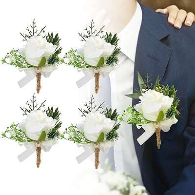 Boutonnière rose blanche faite à la main 4 pièces avec pince épingle fleur de mariage. Faites des économies intelligentes sur DIAYTAR COTE D'IVOIRE, votre boutique en ligne de confiance. Avec notre large sélection de produits discount, incluant la maison, l'électroménager, l'informatique et la mode, vous trouverez tout ce dont vous avez besoin à des prix défiant toute concurrence. Ne manquez pas nos offres promotionnelles et commandez en toute simplicité dès maintenant!
