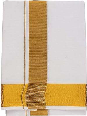 Pur coton double couche dhoti vesti mundu golden zari large bordure. Achetez malin sur DIAYTAR COTE D'IVOIRE  ! Notre boutique en ligne généraliste propose une large gamme de produits discount allant des articles pour la maison, à la mode en passant par l'électroménager et l'informatique. Profitez de nos offres imbattables et faites des économies dès aujourd'hui !