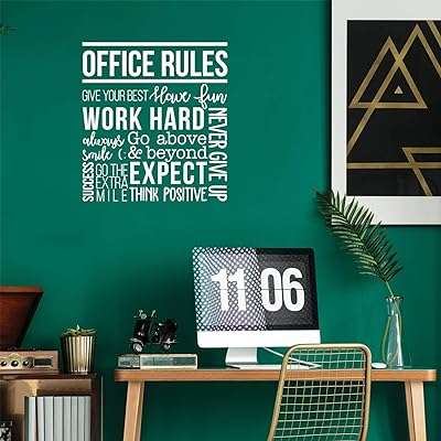 Autocollant mural en vinyle – règles de bureau donnez le meilleur. DIAYTAR COTE D'IVOIRE, la boutique en ligne qui rend l'achat discount facile et accessible à tous ! Parcourez notre catalogue varié qui regorge de produits discount pour la maison, l'électroménager, l'informatique ou encore la mode. Avec nous, vous profiterez de tarifs avantageux sans compromis sur la qualité, le tout, depuis le confort de votre foyer.
