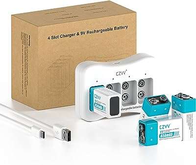 Batteries rechargeables 9 v pack de 4 batteries lithium-ion haute performance avec chargeur