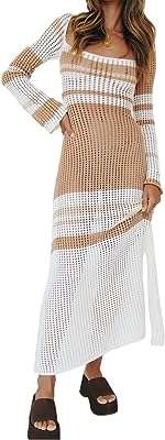 Robe longue rayée à manches longues et col carré en crochet pour femme. Besoin de faire des économies sans sacrifier la qualité ? Ne cherchez pas plus loin que DIAYTAR COTE D'IVOIRE . Notre boutique en ligne généraliste propose des produits discount de premier choix pour la maison, l'électroménager, l'informatique et la mode. Offrez-vous le meilleur au meilleur prix avec DIAYTAR COTE D'IVOIRE .