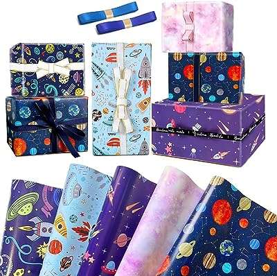 Papier d'emballage spatial papier d'anniversaire pour garçons et filles ensemble de cadeau recyclable avec ruban. DIAYTAR COTE D'IVOIRE  - Votre destination discount pour tous vos besoins. Parcourez notre collection de produits de haute qualité, allant de la maison à l'électroménager, de l'informatique à la mode, et trouvez les meilleures offres en ligne. Profitez de nos prix imbattables et faites des économies dès maintenant!