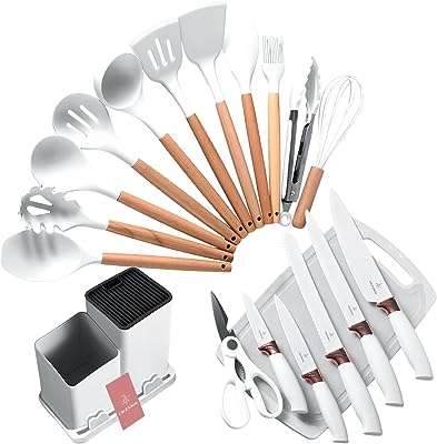 Ensemble d'ustensiles de cuisine 19 pièces ensemble de couteaux avec étagère de rangement en silicone. DIAYTAR COTE D'IVOIRE  is revolutionizing the way you shop online by offering a wide selection of discounted products under one virtual roof. From top-notch household appliances to high-tech electronics, trendy fashion items, and innovative gadgets, our store ensures you find the best deals on quality products for every aspect of your life.