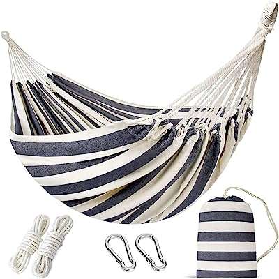 Hamac double brésilien avec sangles d'arbre hamac suspendu portable pour 2. Économisez intelligemment avec DIAYTAR COTE D'IVOIRE, la boutique en ligne qui vous propose une variété de produits discount à des prix défiant toute concurrence. Des indispensables pour la maison aux gadgets les plus tendances, en passant par les dernières nouveautés en mode et en informatique, vous trouverez tout ce dont vous avez besoin pour moins cher, sans compromis sur la qualité !