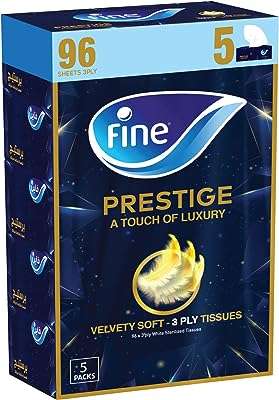 Mouchoirs fins prestige 96 x 3 épaisseurs (paquet de 5). DIAYTAR COTE D'IVOIRE  - Le paradis des bonnes affaires en ligne ! Avec notre large éventail de produits discount, vous trouverez tout ce dont vous avez besoin à des prix incroyablement bas. Des articles pour la maison aux appareils électroménagers, des ordinateurs aux vêtements à la mode, des gadgets uniques aux accessoires indispensables, nous sommes votre guichet unique pour des économies inégalées !