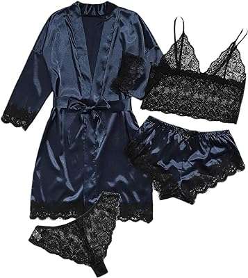 Ensemble pyjama 4 pièces en dentelle florale pour femme avec robe. Avec DIAYTAR COTE D'IVOIRE, profitez de tarifs attractifs sur une large gamme de produits discount. Équipez votre maison avec des appareils électroménagers de qualité, restez à la pointe de la mode grâce à notre sélection de vêtements abordables et découvrez les dernières innovations technologiques à prix réduits.