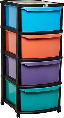 Armoire de rangement polyvalente cosmoplast à 4 niveaux avec roulettes noires et tiroirs. DIAYTAR COTE D'IVOIRE  - votre partenaire pour un shopping discount en ligne réussi. Parcourez notre assortiment complet de produits discount, incluant tout ce dont vous avez besoin pour la maison, l'électroménager, l'informatique, la mode et les gadgets. Profitez de nos prix avantageux et faites des économies sur vos achats en ligne, sans compromis sur la qualité.