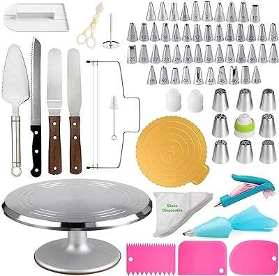 Ensemble d'outils de décoration de gâteaux plateau tournant en aluminium et acier inoxydable avec 124. Faites de bonnes affaires dès aujourd'hui avec DIAYTAR COTE D'IVOIRE  ! Parcourez notre boutique en ligne généraliste où vous trouverez une large gamme de produits discount, des articles pour la maison à l'électroménager, en passant par l'informatique et la mode. Profitez de nos prix compétitifs et offrez-vous des produits de qualité à moindre coût.