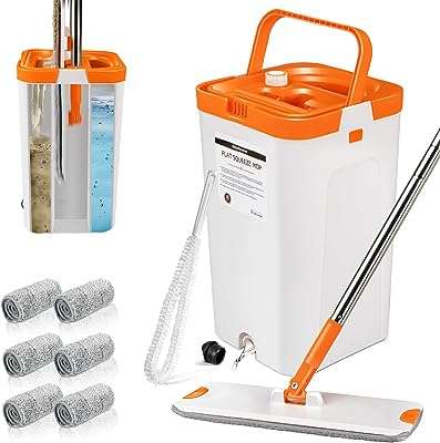 Ensemble de vadrouille plate pour lavage et nettoyage à sec double seaux avec 6. DIAYTAR COTE D'IVOIRE  - La boutique en ligne qui vous offre des prix imbattables sur une large gamme de produits discount. Ajoutez du style à votre maison avec nos articles de décoration, simplifiez votre quotidien avec des électroménagers modernes, restez connecté avec nos gadgets technologiques et adoptez les dernières tendances de la mode sans vous ruiner. Faites de bonnes affaires à chaque achat chez nous !