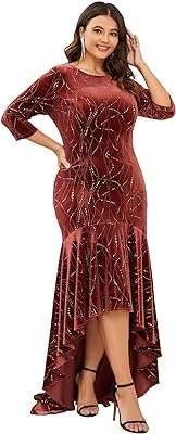 Ever pretty plus robe formelle longue en velours à manches 3 4 pour femme. DIAYTAR COTE D'IVOIRE  - Le paradis des bonnes affaires en ligne ! Avec notre large éventail de produits discount, vous trouverez tout ce dont vous avez besoin à des prix incroyablement bas. Des articles pour la maison aux appareils électroménagers, des ordinateurs aux vêtements à la mode, des gadgets uniques aux accessoires indispensables, nous sommes votre guichet unique pour des économies inégalées !