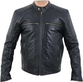 Veste en cuir véritable pour homme style motard d'agneau véritable. La boutique en ligne DIAYTAR COTE D'IVOIRE  propose une large gamme de produits discount pour répondre à tous vos besoins. Obtenez les dernières innovations technologiques, les indispensables pour votre maison et une sélection de vêtements à la mode, le tout à des prix avantageux. Parcourez notre catalogue et profitez de réductions exceptionnelles !