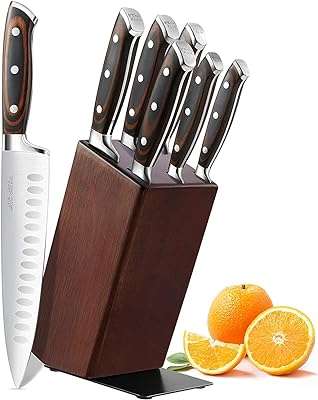 Ensemble de blocs de couteaux professionnels allemands 7 pièces en acier inoxydable 1.4116 avec manche. DIAYTAR COTE D'IVOIRE  - La destination en ligne pour les chasseurs de bonnes affaires ! Parcourez notre sélection incroyable de produits discount, comprenant tout, des appareils ménagers aux gadgets dernier cri. Faites des économies sans sacrifier la qualité avec DIAYTAR COTE D'IVOIRE .