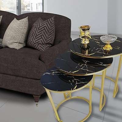Ensemble de 3 tables basses gigognes table basse ronde plateau en verre d'appoint avec cadre. DIAYTAR COTE D'IVOIRE  - votre guichet unique pour des produits discount dans tous les domaines. Redécorez votre maison, améliorez votre cuisine, restez à la pointe de la mode et profitez des derniers gadgets, le tout à des prix exceptionnels. Dites adieu aux achats coûteux et bienvenue aux bonnes affaires !
