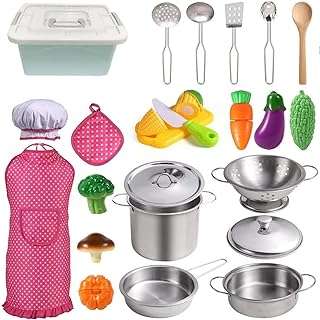Ensemble de cuisine 23 pièces pour enfants jouets en acier inoxydable tablier et toque. DIAYTAR COTE D'IVOIRE  - Votre destination en ligne pour des achats malins. Explorez notre catalogue diversifié de produits discount, des indispensables du quotidien aux dernières tendances. Faites des économies tout en vous garantissant la satisfaction grâce à nos offres attractives et notre engagement envers un rapport qualité-prix exceptionnel.