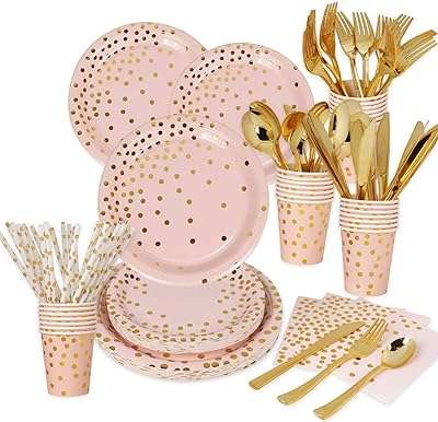Vaisselle de 200 pièces pour 25 invités jetable dans les couleurs rose rose et or. DIAYTAR COTE D'IVOIRE  is your go-to online store for incredible discounts on a wide array of products. From practical home appliances to high-performance electronics, stylish fashion finds, and innovative gadgets, our store offers unbeatable deals that ensure your shopping experience is both affordable and enjoyable.