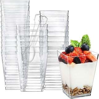 Paquet de 100 gobelets à dessert carrés réutilisables en plastique avec cuillères. Ne cherchez plus ailleurs, DIAYTAR COTE D'IVOIRE  offre une large gamme de produits discount en ligne. Faites des affaires exceptionnelles dans tous les domaines, qu'il s'agisse de l'informatique, de la maison ou de la mode. Avec notre sélection variée et notre engagement envers les prix bas, vous êtes sûr de trouver ce que vous recherchez.