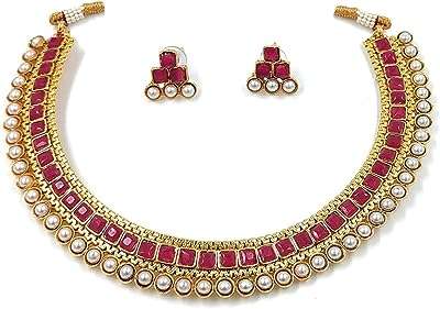 Ensemble de bijoux bollywood indiens à la mode pour femmes avec collier et boucles. DIAYTAR COTE D'IVOIRE, votre partenaire shopping pour des bonnes affaires au quotidien. Profitez de notre large sélection de produits de qualité à prix réduits, allant des appareils électroménagers indispensables aux dernières tendances de la mode, en passant par les gadgets high-tech et les accessoires informatiques incontournables.