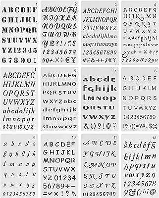 Ensemble de 12 pochoirs de lettrage 4" x 7" pochoirs de lettres de l'alphabet chiffres calligraphie pour écriture. DIAYTAR COTE D'IVOIRE  est votre guichet unique pour des produits discount de haute qualité. Parcourez notre large sélection d'articles, allant des appareils électroménagers essentiels aux produits informatiques, en passant par les accessoires mode et les gadgets dernier cri, tout en profitant de prix imbattables.