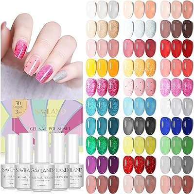 Safyland 33 pièces ensemble de vernis à ongles gel 30 couleurs paillettes avec base