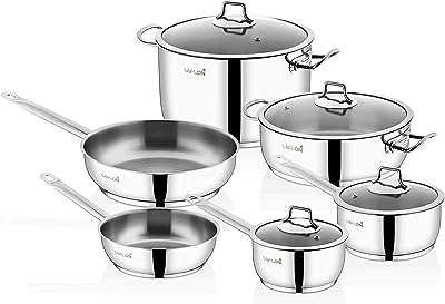 Batterie de cuisine saflon 10 pièces en acier inoxydable avec base. Ne payez pas le prix fort lorsque vous pouvez obtenir des produits discount de qualité chez DIAYTAR COTE D'IVOIRE  ! Notre boutique en ligne généraliste regorge d'offres incroyables pour la maison, l'électroménager, l'informatique et la mode. Faites des économies dès maintenant et découvrez notre sélection à prix réduits.
