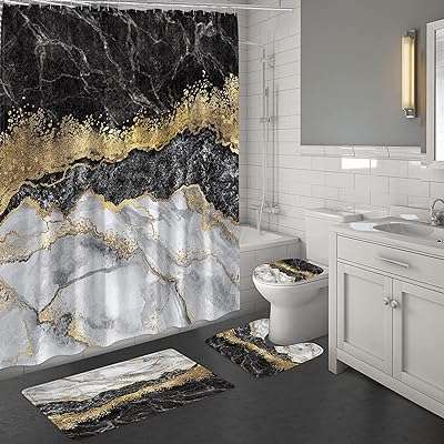 Ofrank ensemble de rideau de douche design en marbre noir avec tapis. Recherchez-vous des produits de qualité sans vous ruiner ? DIAYTAR COTE D'IVOIRE  est là pour vous ! Notre boutique en ligne propose une large gamme de produits discount, de la maison à l'électroménager en passant par l'informatique, la mode et les gadgets. Faites des économies avec nous !