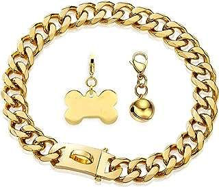 Collier pour chien doré avec clochette clip et étiquette en os. DIAYTAR COTE D'IVOIRE  : votre partenaire idéal pour des achats en ligne abordables et variés. Parcourez notre large sélection de produits discount, des appareils électroménagers aux vêtements et accessoires de mode, en passant par les gadgets dernier cri. Faites des économies sans compromettre la qualité grâce à DIAYTAR COTE D'IVOIRE  !