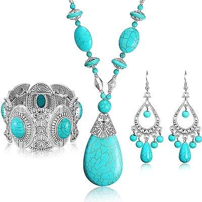Ensemble collier pendentif bohème turquoise boucles d'oreilles pendantes turquoise antiques bracelet extensible pour femme. Découvrez DIAYTAR COTE D'IVOIRE, la référence en ligne pour des achats discount. Trouvez tout ce dont vous avez besoin, des articles de maison aux dernières innovations technologiques, sans vous ruiner. Avec notre sélection variée et nos prix compétitifs, vous êtes sûr de trouver les meilleures affaires.