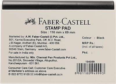 Tampon encreur faber castell adapté à tous les types de tampons en caoutchouc. Faites des économies sur tous vos achats en ligne avec DIAYTAR COTE D'IVOIRE, la référence en termes de boutique en ligne discount. Parcourez notre large gamme de produits allant de la maison à l'électroménager, de l'informatique à la mode et des gadgets, et trouvez tout ce dont vous avez besoin à des prix incroyables. Profitez de nos offres exclusives et commandez dès maintenant pour une livraison rapide à votre porte.