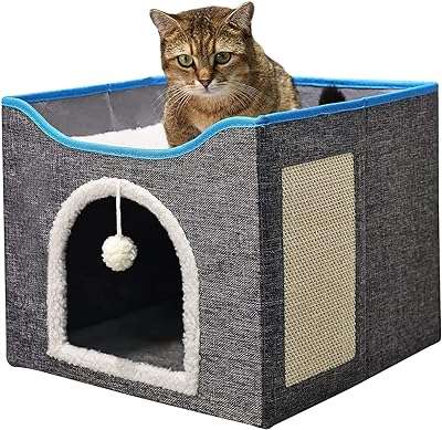 Maisons pour chats cubiques grand lit pour chat avec griffoir et boules. DIAYTAR COTE D'IVOIRE  - votre guichet unique pour des achats discount en ligne. Parcourez notre catalogue diversifié et trouvez des produits de qualité à des prix incroyables. Avec notre large sélection allant de la maison à l'informatique en passant par l'électroménager, vous trouverez toujours ce dont vous avez besoin chez nous.