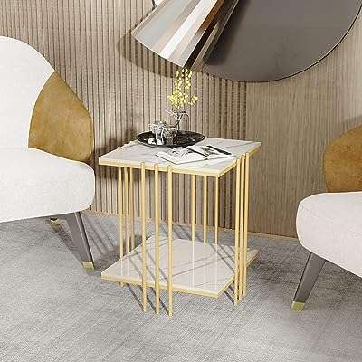 Table d'appoint en marbre doré : 2 couches carrées blanches 445. Ne cherchez plus, DIAYTAR COTE D'IVOIRE  est la boutique en ligne qu'il vous faut ! Explorez notre large assortiment de produits discount allant des articles pour la maison à l'électroménager, en passant par l'informatique, la mode et les gadgets. Profitez de notre plateforme conviviale pour trouver les meilleures affaires et économiser sans effort.