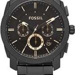 Montre chronographe fossil machine pour hommes cadran noir bracelet en acier