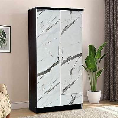 Armoire de design moderne avec 2 portes en marbre et bois avec un géométrique