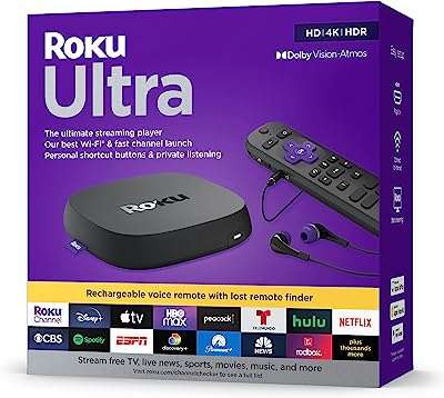 Roku streaming ultra 2022 4k hdr dolby vision et télécommande vocale pro avec batterie