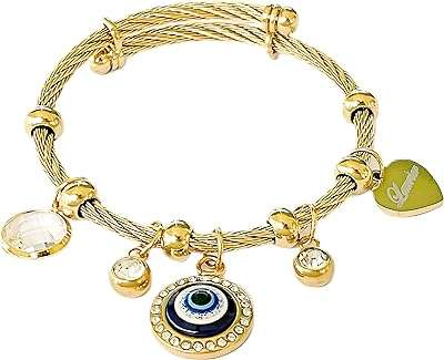 Bracelet en acier titane plaqué or 18 carats pour femme avec œil. DIAYTAR COTE D'IVOIRE, le choix intelligent pour des acheteurs avisés. Parcourez notre vaste collection de produits à prix réduits, allant des articles ménagers aux gadgets futuristes, pour des achats malins en un clic.