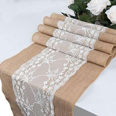 Chemin de table en toile de jute avec dentelle blanche – mariage. DIAYTAR COTE D'IVOIRE, votre destination en ligne pour des produits discount de qualité. Découvrez notre large éventail de produits, allant de la maison à l'électroménager, de l'informatique à la mode et aux gadgets, et trouvez les meilleures offres du marché. Profitez d'une expérience d'achat simple et abordable avec DIAYTAR COTE D'IVOIRE  et économisez sur tous vos achats en ligne.