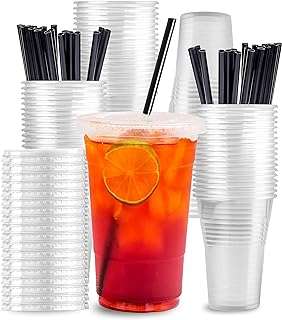 Gobelets en plastique jetables hifi 16 oz avec couvercles plats et pailles adaptés aux enfants